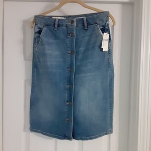 Anthropologie Medium Wash Button Front Denim Skirt